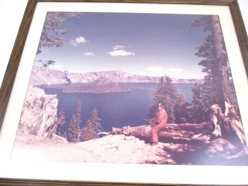 Vintage Crater Lake Oregon State Dark Wood Frame Photo Print 29.5X25.5 Inches