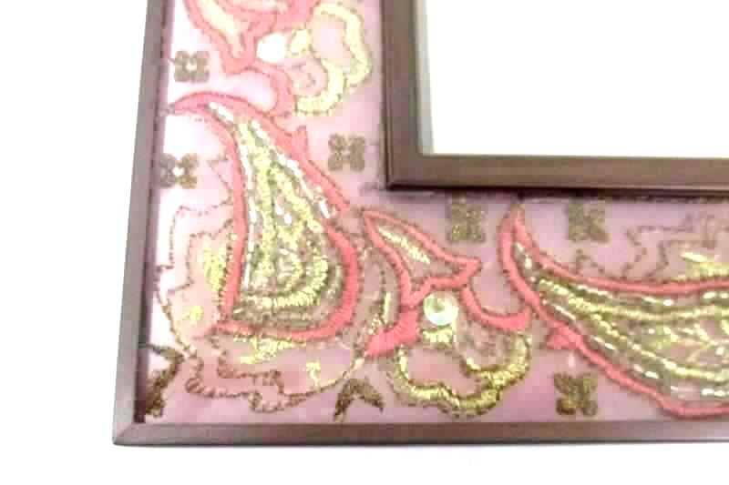 Elsa L Glass Photo Frame Brown Pink Gold Paisley Embroidered Freestanding