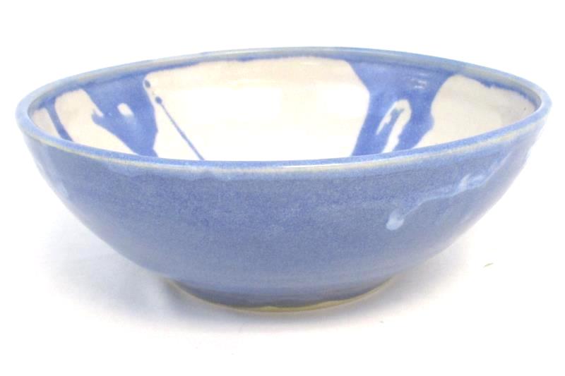 Lot of 2 Handmade Glazed Ceramic Pottery Bowl Planter Plate Blue White USA