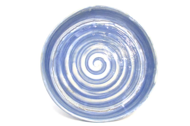 Lot of 2 Handmade Glazed Ceramic Pottery Bowl Planter Plate Blue White USA