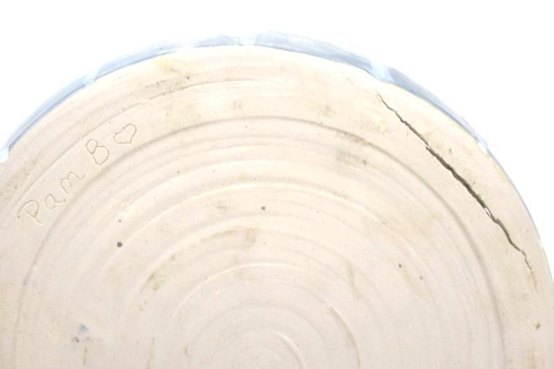 Lot of 2 Handmade Glazed Ceramic Pottery Bowl Planter Plate Blue White USA