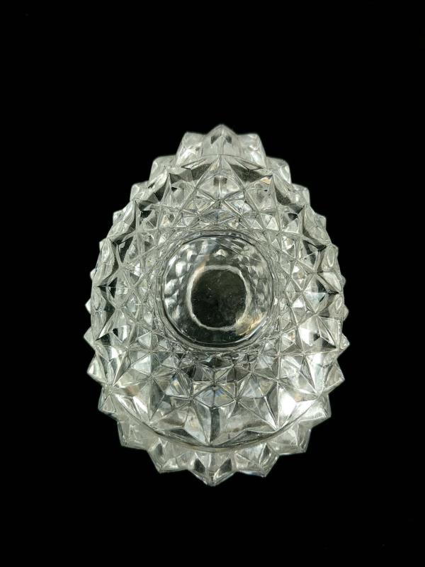 Egg Candy Dish or Trinket Box Clear Diamond Cut Glass Knick Knack