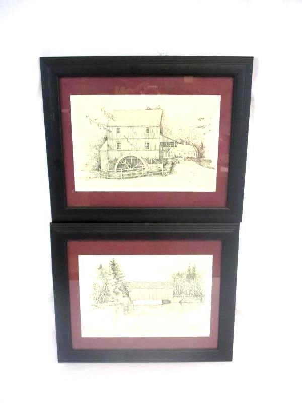 Lot of 2 Clark M Goff Prints Old Sturbridge Village Black Frame 1974