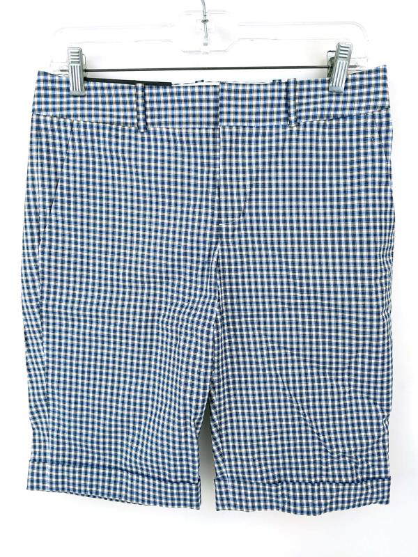 Club Monaco Camilla Walking Shorts Low Rise Blue Check Bermuda Womens Size 4
