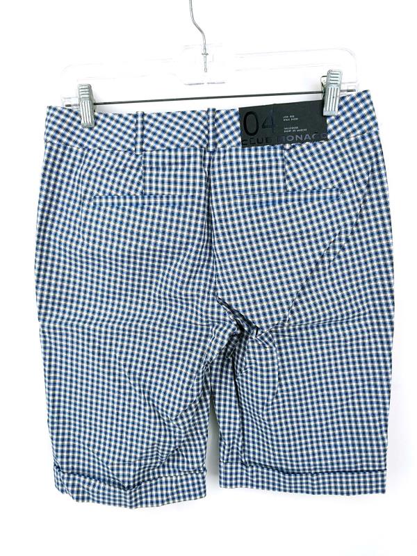 Club Monaco Camilla Walking Shorts Low Rise Blue Check Bermuda Womens Size 4