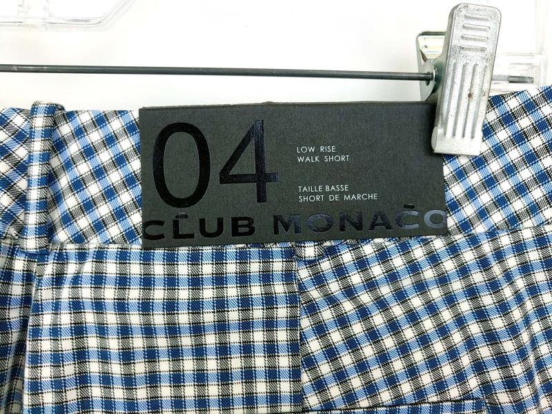 Club Monaco Camilla Walking Shorts Low Rise Blue Check Bermuda Womens Size 4