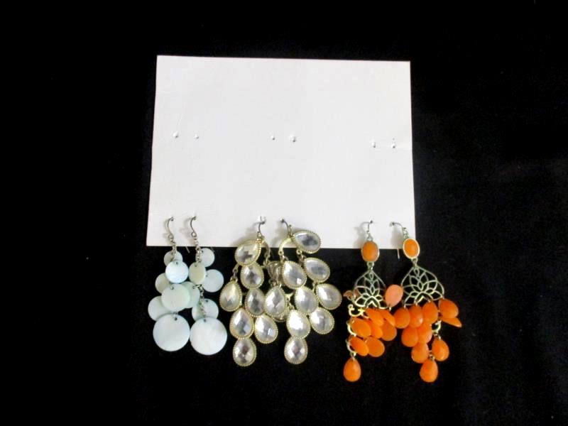 Lot of 8 Pairs Dangle Earrings Multi Color Plastic Beads Rhinestone Pink Black