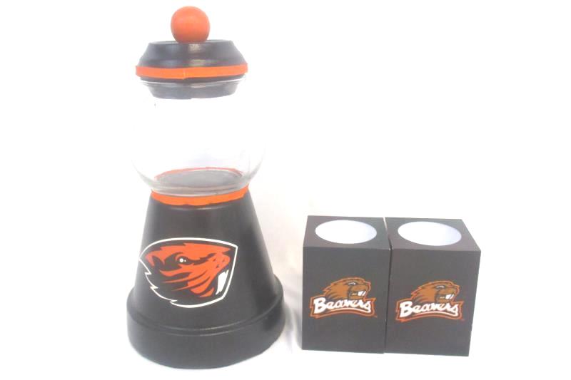 Lot of 7 OSU Oregon State University Items Battery Powered Candles Stickers Jar