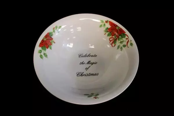 ATICO Serving Bowl Celebrate The Magic of Christmas Poinsettia Holly Berries