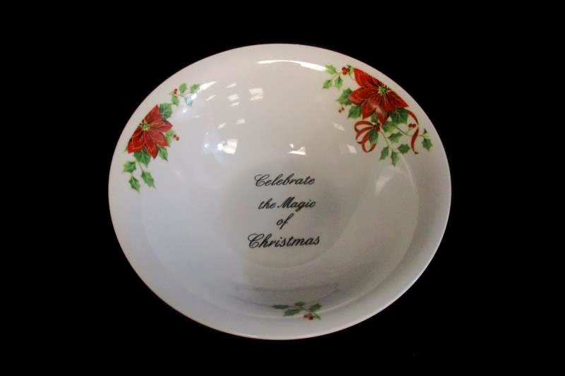 ATICO Serving Bowl Celebrate The Magic of Christmas Poinsettia Holly Berries