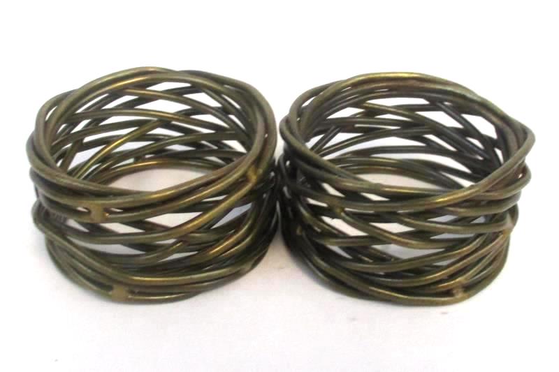 Set of 2 Metal Napkin Rings Holders Brass Painted Wrapped Wire Look Table Decor