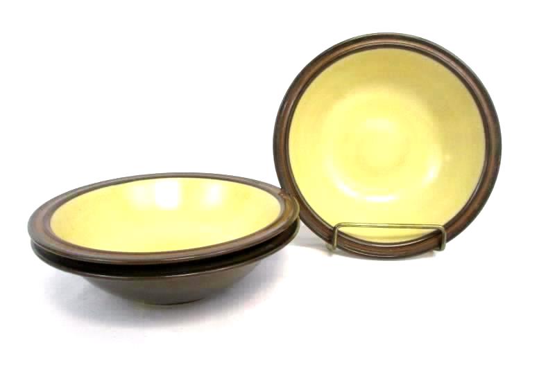 Lot of 3 Stone Ware Vintage Brown Beige Cereal Salad Bowls 7 Inch Round Japan