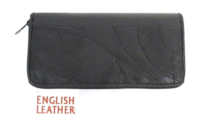 English Leather Women's Wallet Black Patchwork Multi Pocket Card Slots With Tag