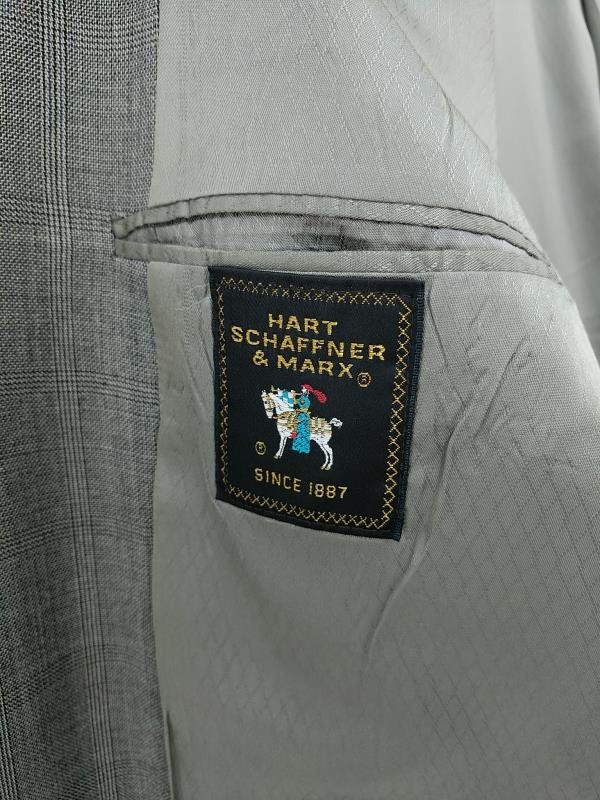 HART SCHAFFNER MARX Suit Jacket 100% Australian Wool Gray Plaid Mens 42 R