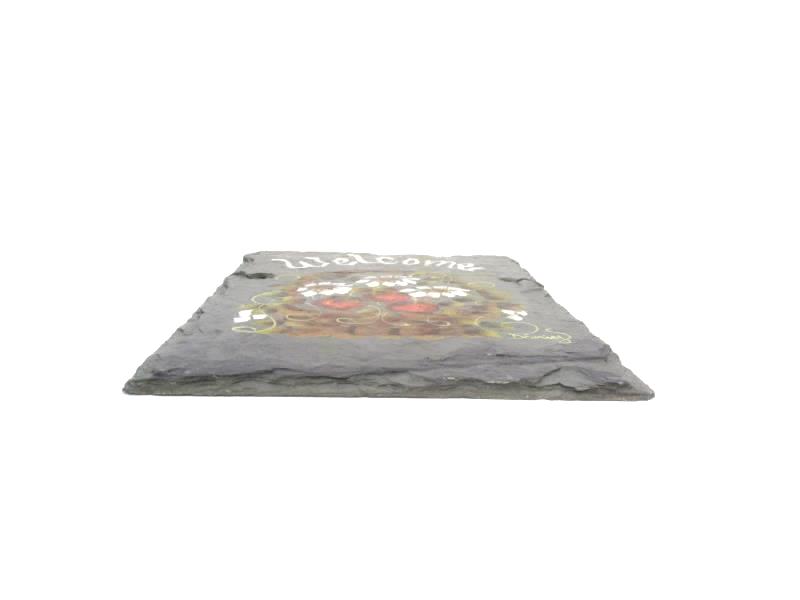 Hand Painted Slate Tile Welcome Basket of Flowers Signed D Ewing 12 x 9in