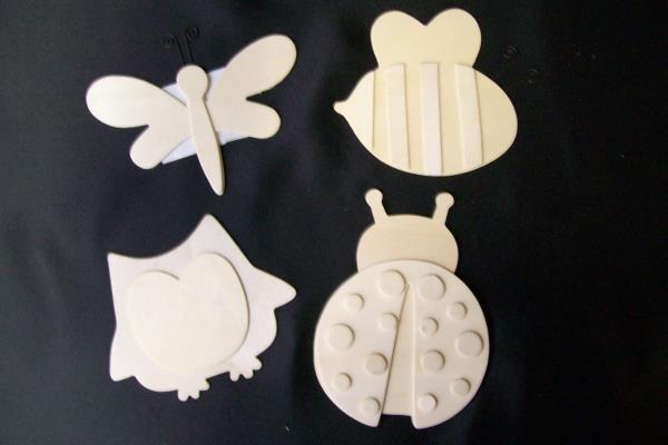 Lot of 13 Wooden Block Shapes - Bugs & Stars With Butterfly Coat Hanger
