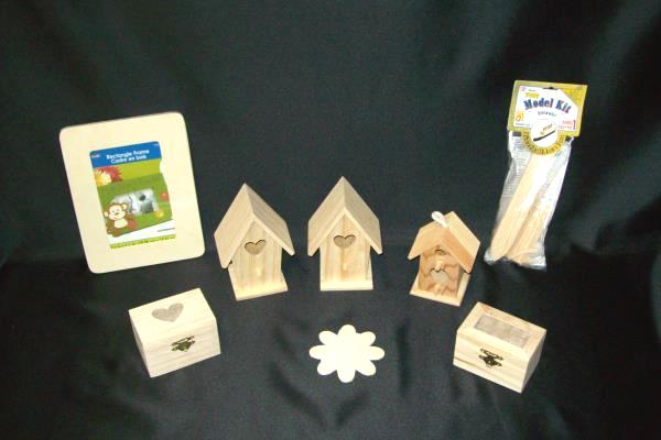Lot of 8 Wooden Block Shapes - Flower, Bird House & Little Box