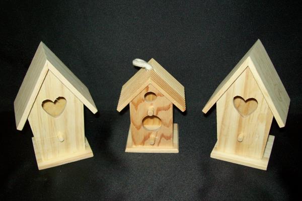 Lot of 8 Wooden Block Shapes - Flower, Bird House & Little Box