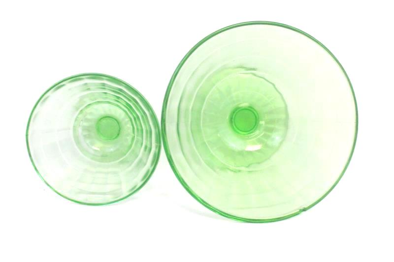 Lot of 8 Anchor Hocking Green Depression Glass Dessert Dishes and Serving Dish