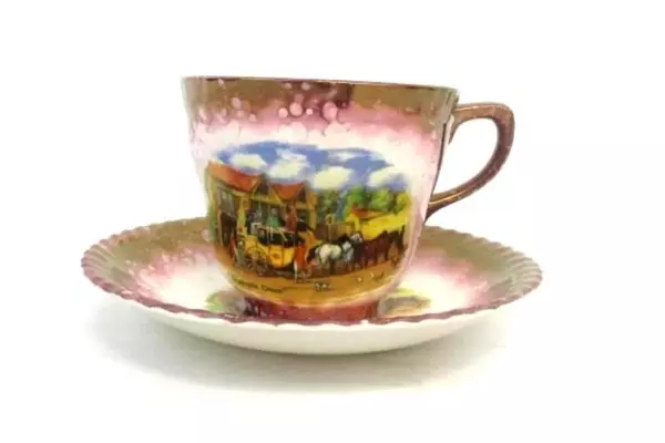 Gray's Pottery Sunderland Lustreware Cup and Saucer Dickens Days