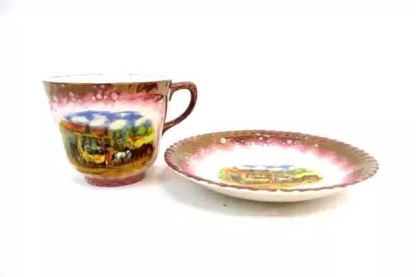 Gray's Pottery Sunderland Lustreware Cup and Saucer Dickens Days