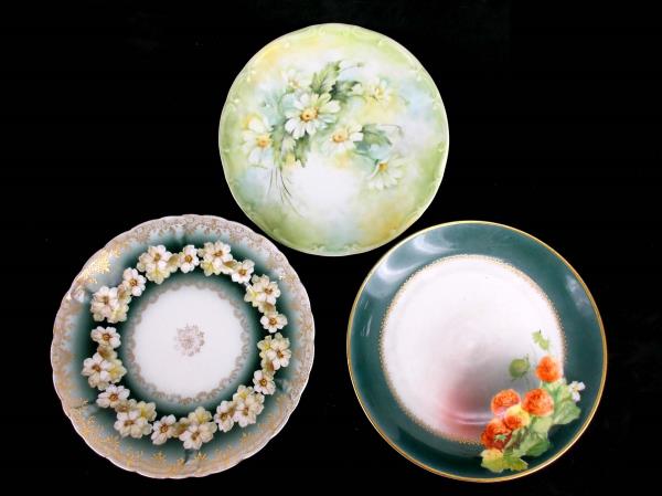 Lot of 3 Antique Collector Plates Green Floral Bareuther Hutschenreuther Iris