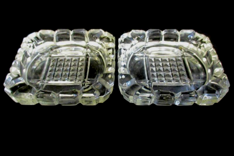 Lot of 2 Vintage Clear Glass Coaster Ashtray Textured Square Design Scallop Rim