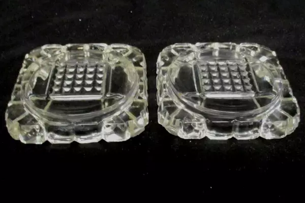 Lot of 2 Vintage Clear Glass Coaster Ashtray Textured Square Design Scallop Rim