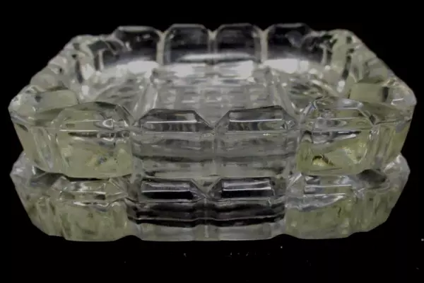 Lot of 2 Vintage Clear Glass Coaster Ashtray Textured Square Design Scallop Rim