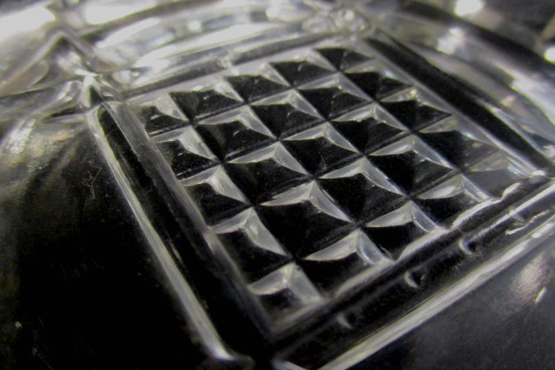 Lot of 2 Vintage Clear Glass Coaster Ashtray Textured Square Design Scallop Rim