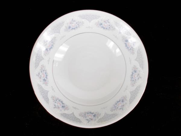 China Coupe Soup Bowls Pair: Pink Blue White Flowers Platinum ~Sapphire Silverie