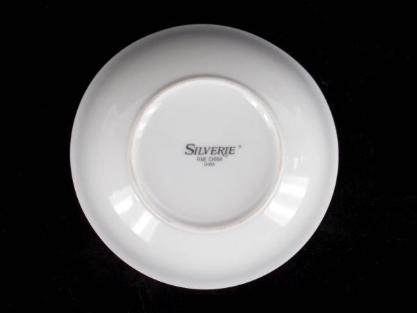 China Coupe Soup Bowls Pair: Pink Blue White Flowers Platinum ~Sapphire Silverie
