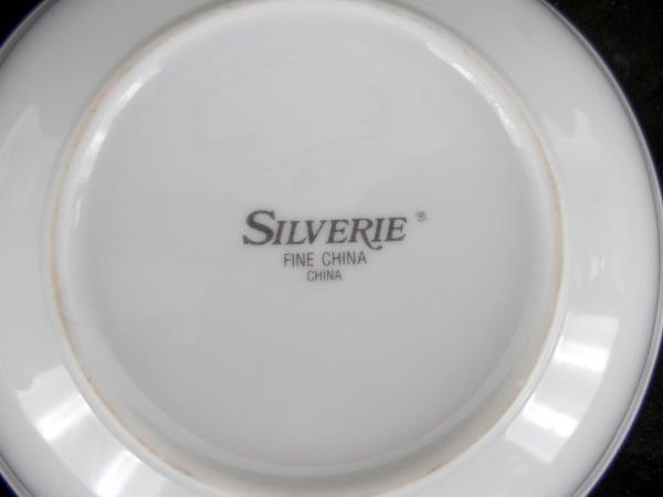 China Coupe Soup Bowls Pair: Pink Blue White Flowers Platinum ~Sapphire Silverie