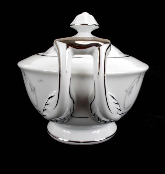 Fleurette by Empress #601 Lidded Sugar Bowl Japan Blue Gray Roses Leaves Scrolls