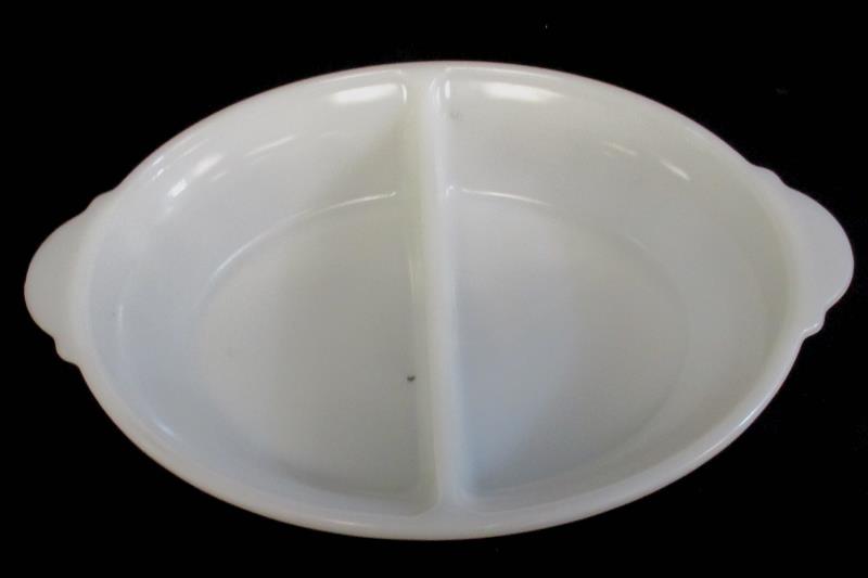 Vintage MCM Maid Of Honor White Glass Ovenware Divided Dish Serving Bowl