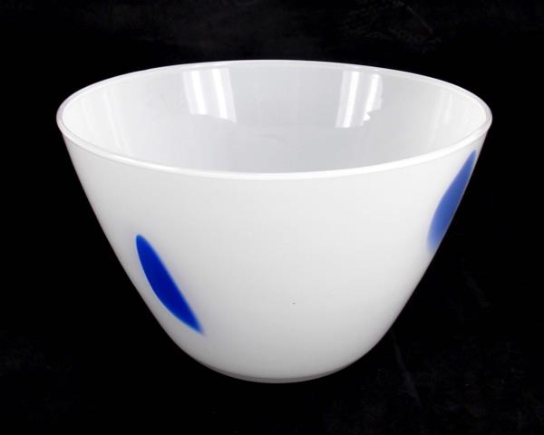 Art Glass Bowl Serving Fruit Decor Clear White Blue Retro Art Deco 9" Diameter