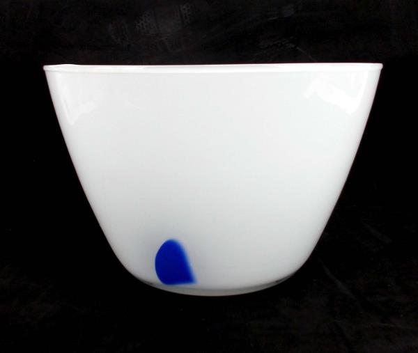 Art Glass Bowl Serving Fruit Decor Clear White Blue Retro Art Deco 9" Diameter