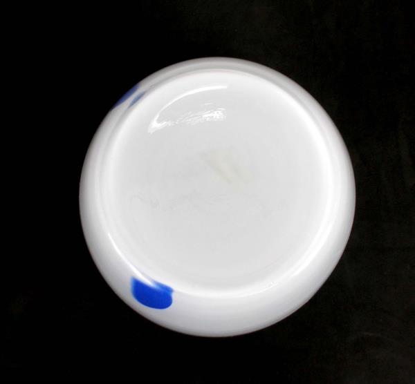 Art Glass Bowl Serving Fruit Decor Clear White Blue Retro Art Deco 9" Diameter
