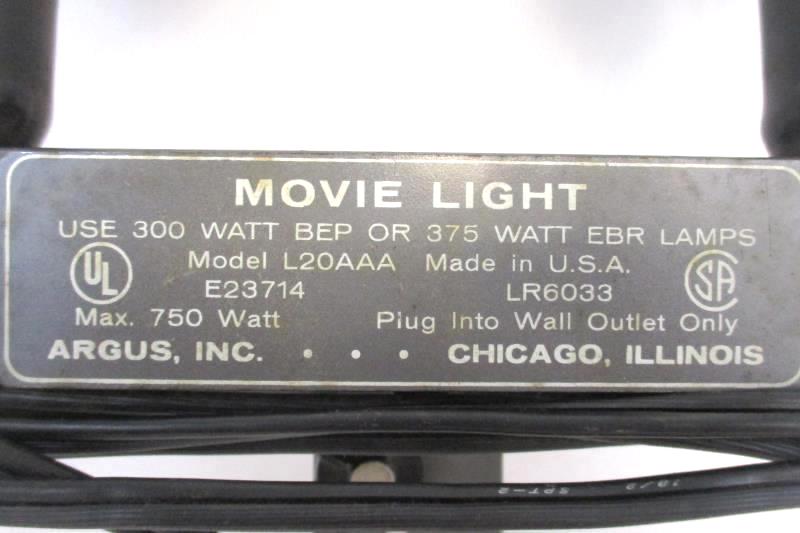 Argus Vintage Movie Light Model L20AAA Westinghouse BEP Flood 300W Bulbs USA