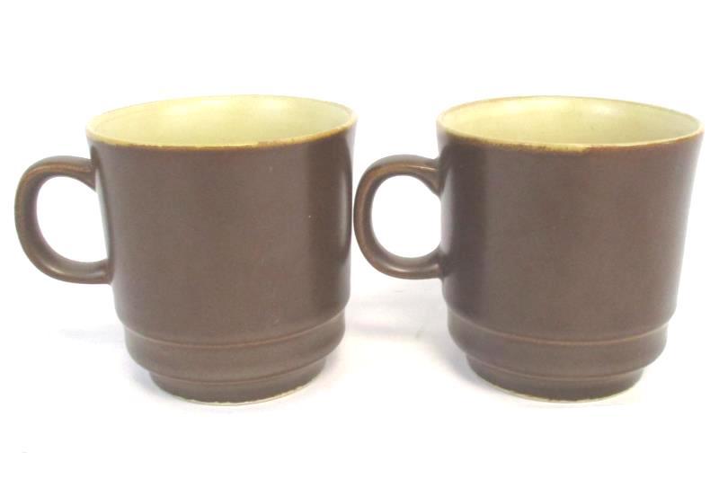 Lot of 7 Genuine Stone Ware Brown Beige 2 Cups Mugs 5 Saucer Plates Japan