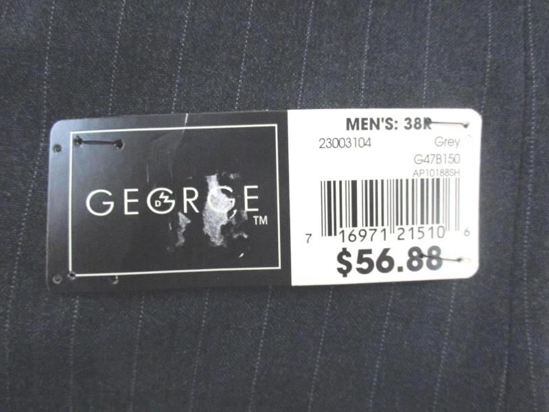 George Men's 3 Button Front Gray Pinstripe Blazer Suit Jacket Size 38R With Tag
