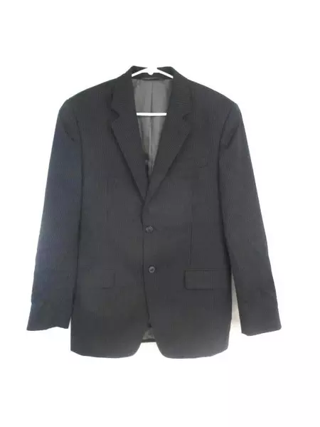 Merona Men's 2 Button Front Black Pinstripe Blazer Suit Jacket Pure Wool Sz 38R