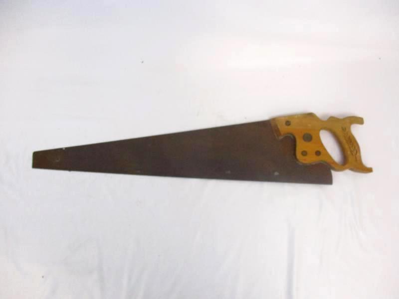 Lot of 2 Vintage Handsaws Warranted Superior Atkins Wheat Wood Handles