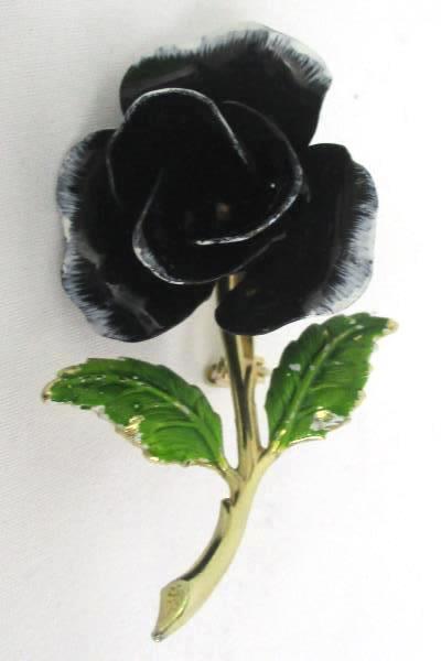 2 Gold Tone Flower Brooch Pin & Pendant White Black Rose Bow Ribbon Vintage