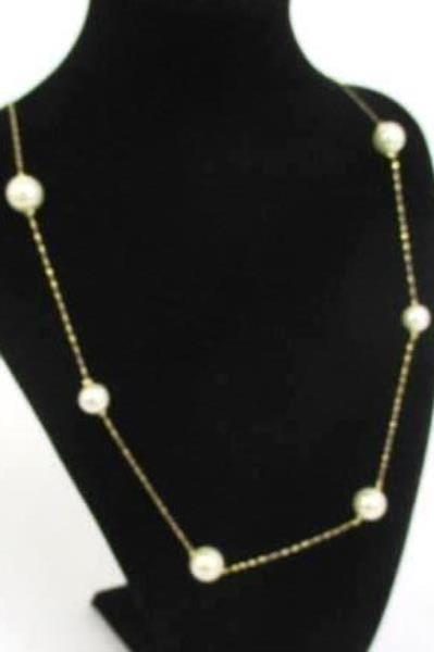 Beautiful 29" Gold Link Faux Pearl Beaded Necklace Vintage Costume Jewelry