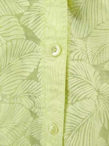 Maggie Barnes Green Women's Plus Size 28 Blouse Burn Out Leaf Print Button Down
