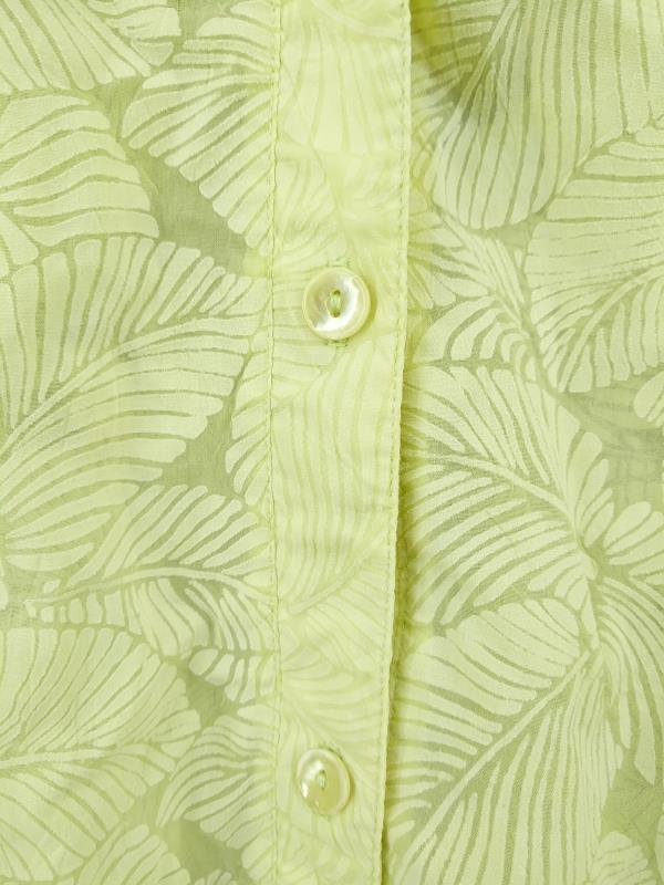 Maggie Barnes Green Women's Plus Size 28 Blouse Burn Out Leaf Print Button Down