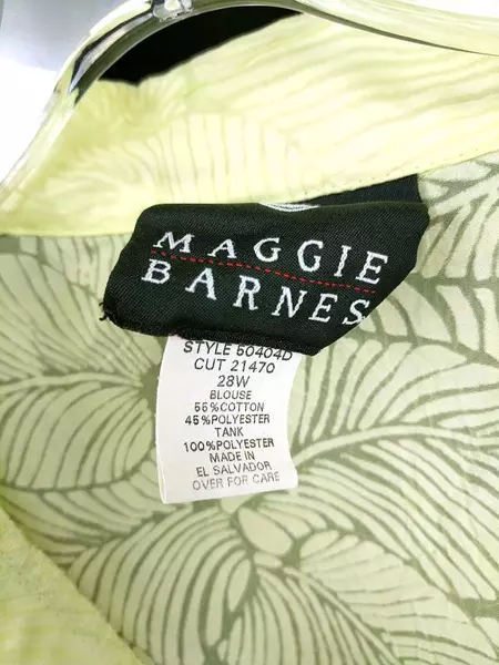 Maggie Barnes Green Women's Plus Size 28 Blouse Burn Out Leaf Print Button Down