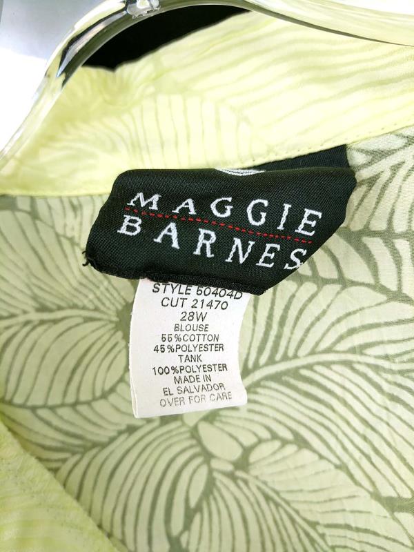 Maggie Barnes Green Women's Plus Size 28 Blouse Burn Out Leaf Print Button Down