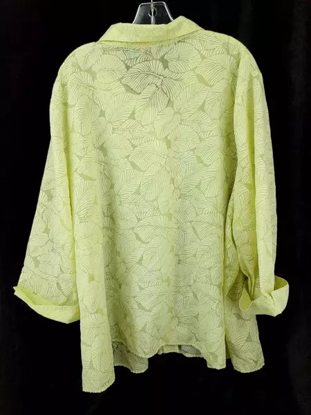 Maggie Barnes Green Women's Plus Size 28 Blouse Burn Out Leaf Print Button Down
